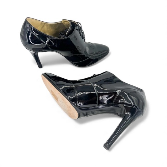 CHANEL Derby Black Patent Leather CC Logo Lace-Up Ankle Boots Size EU37 - Picture 10 of 12